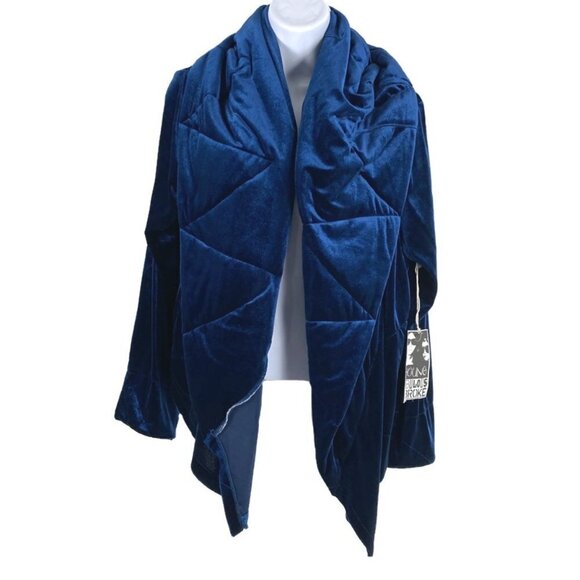 Young Fabulous & Broke Velvet Cardigan Jacket Medium Blue Quilted NWT CJ-1375 - Picture 1 of 10